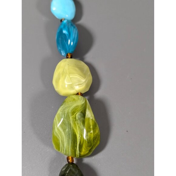 Boho Coastal Blue Green Chunky Bead Statement Necklace 28 in - Picture 8 of 9